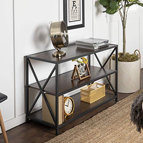 Walker Edison 2 Tier Open Shelf Industrial Wood Metal Bookcase Tall