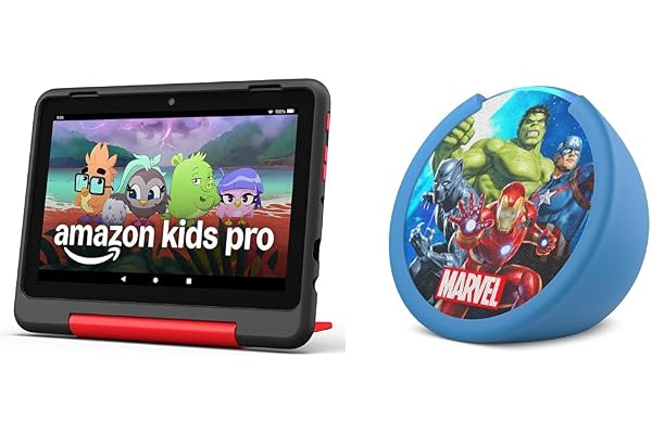 Amazon Kids Entertainment Device Bundle Including Fire HD 8 Kids Pro Tablet (32GB, Marvel Avengers) + Echo Pop Kids (Marvel Avengers)