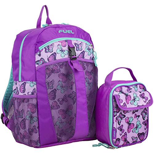 Fuel Backpack & Lunch Bag Bundle, Grape/Turqoise/Colorful Butterflies Print