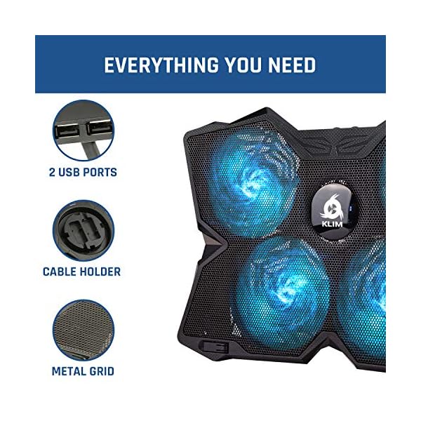 KLIM-Wind-Laptop-Cooling-Pad-The-Most-Powerful-Rapid-Action-Cooling-Fan-Laptop-Stand-with-4-Cooling-Fans-at-1200-RPM-USB-Fan-Compatible-New-2021-Version-Cyan KLIM Wind Laptop Cooling Pad - More than 500 000 units sold - NEW 2023 - The Most Powerful Rapid Action Cooling Fan…