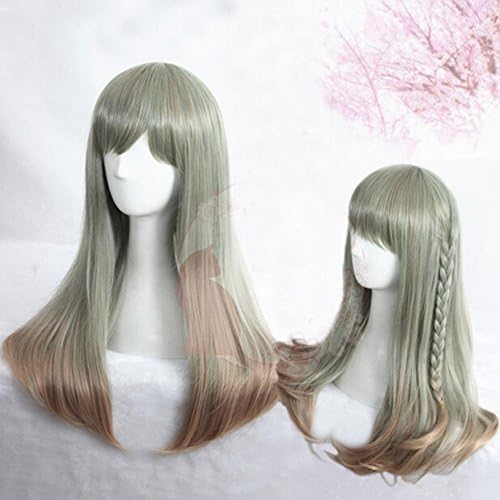 24-Inch Cyan Brown Ombre Straight Lolita Harajuku Wigs with Neat Bangs That Would Minimize Your Facial Fullness