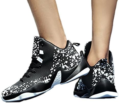 Yahua Star Men's Fashion Nubuck Leather Lace-up Athletic Sports Running Sneakers Basketball Training Shoes(Black white-US6.5)