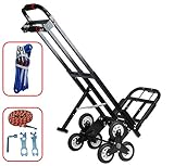 Mecete Enhanced Stair Climbing Cart Portable Climbing Cart 460 lb Largest Capacity All Terrain Stair Climbing Hand Truck Heavy Duty with 6 Wheels (Black) 2 Climbing Rope for Heavy Cargo on Stairs
