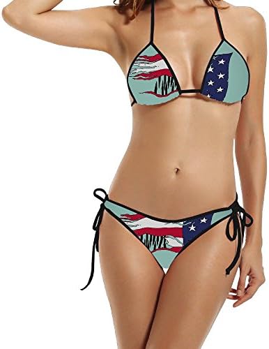 Hotgirl4 Women Retro American Flag Bikini Swimsuit Black 1 Size