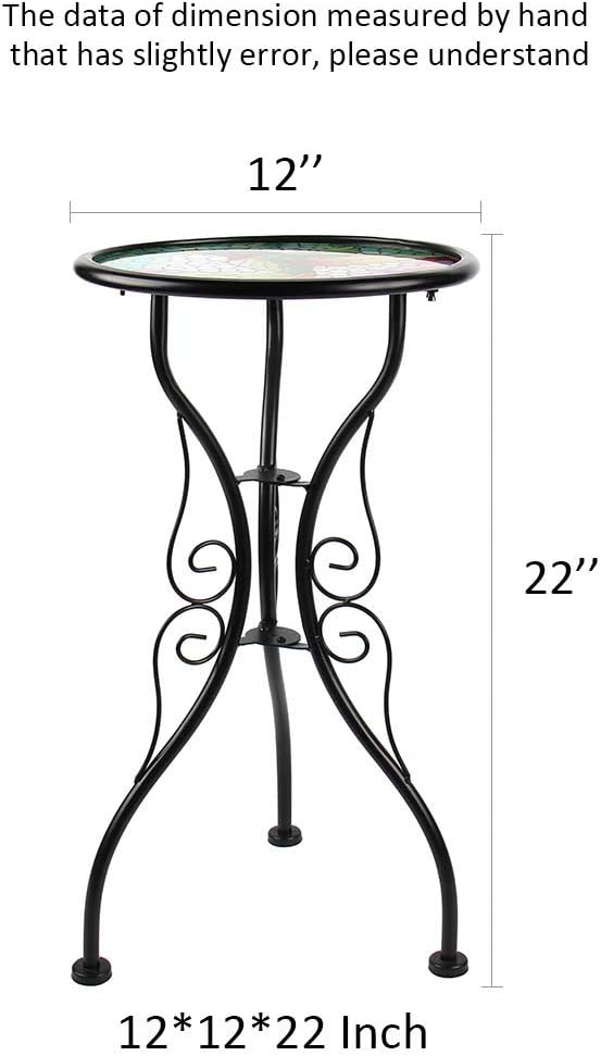 Liffy Outdoor Mosaic Side Table Hummingbird Bench Small Patio Round Printed Glass Table for Garden, Yard or Lawn: Furniture & Decor