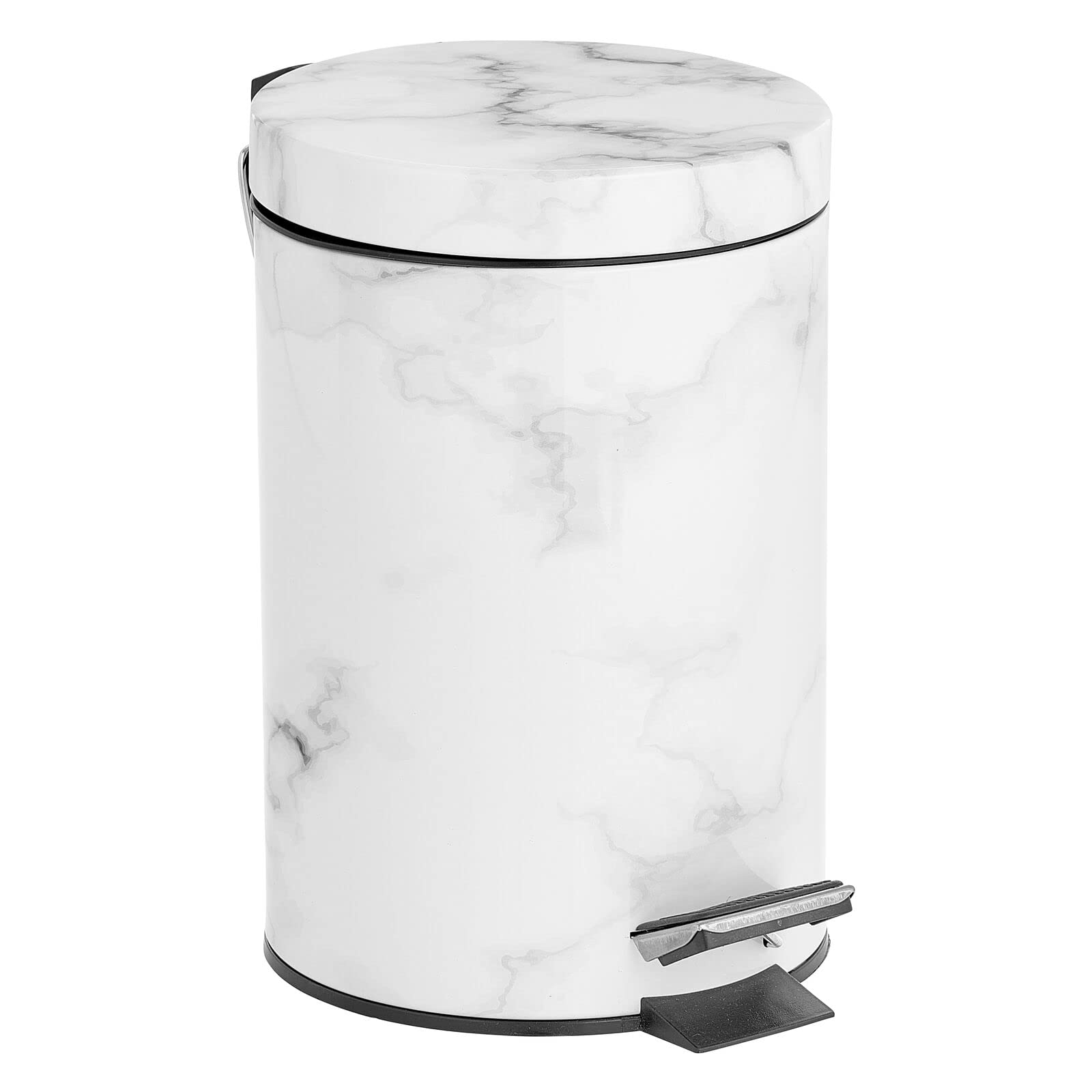 Photo 1 of ** SOLD AS IS, NO REFUND/RETURN** SEE COMMENTS!
mDesign Extra Small Modern 3-Liter/.7 Gallon Round Metal Lidded Step Trash Can, Compact Garbage Bin with Removable Liner Bucket and Handle for Bathroom, Kitchen, Office, Garage - White Marble Print