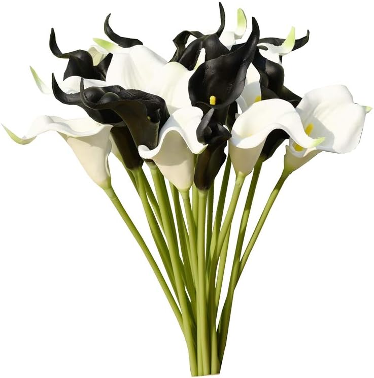 Mandy's 20pcs Black and White Artificial Calla Lily Silk Flowers 13.4