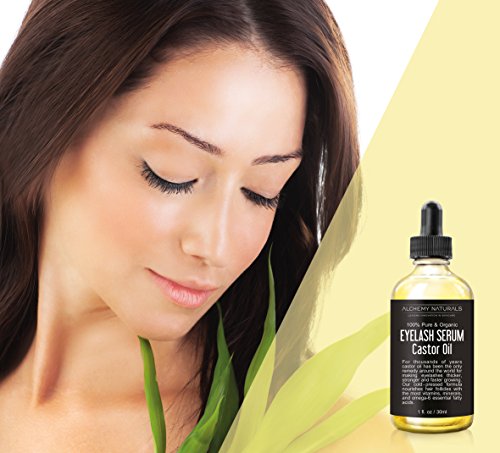Castor Oil USDA Certified Organic, 100% Pure, Cold Pressed, Hexane-Free by Alchemy. Stimulate Growth for Eyelashes, Eyebrows, Hair. Lash Growth Serum, Brow Treatment. Deluxe Mascara Kit Included