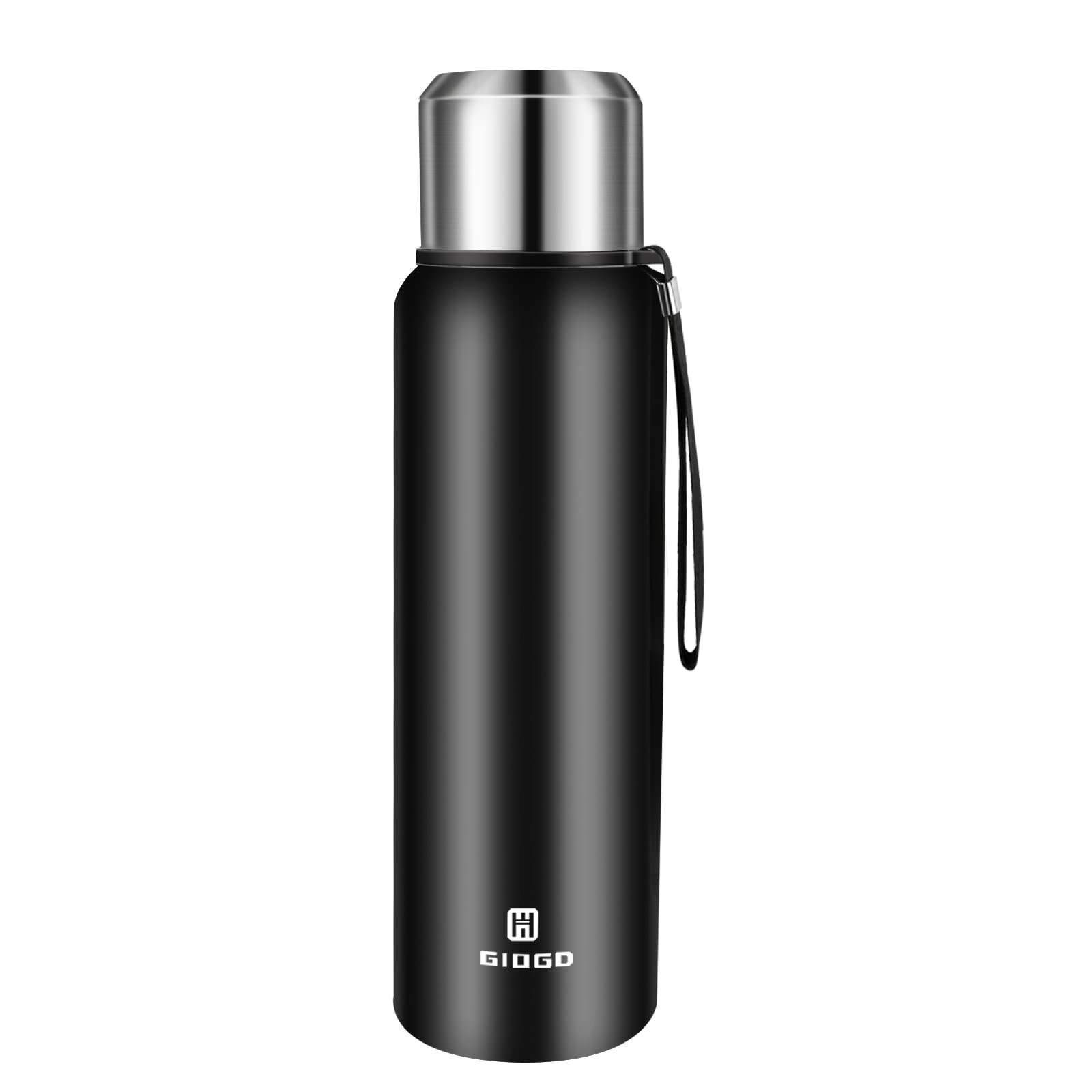 Vacuum Insulated Flask 1500ml/50oz with Cup lid Stainless Steel Thermo Water Flasks Leakproof Keep Coffee hot&Cold Drink Bottle.(Black,1500ml)