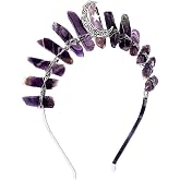Bubbmi Women Amethyst Crystal Crown Headband Raw Quartz Tiara Moon Goddess Headpiece for Festival Bachelore tte Party Photography
