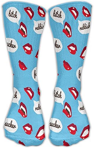 WEEDKEYCAT Mouth Sex Lip Fuck You Bitch Pattern Knee High Socks For Mens Womens Adult Cotton Cool Long Socks For Yoga Hiking Cycling Running Soccer Sports