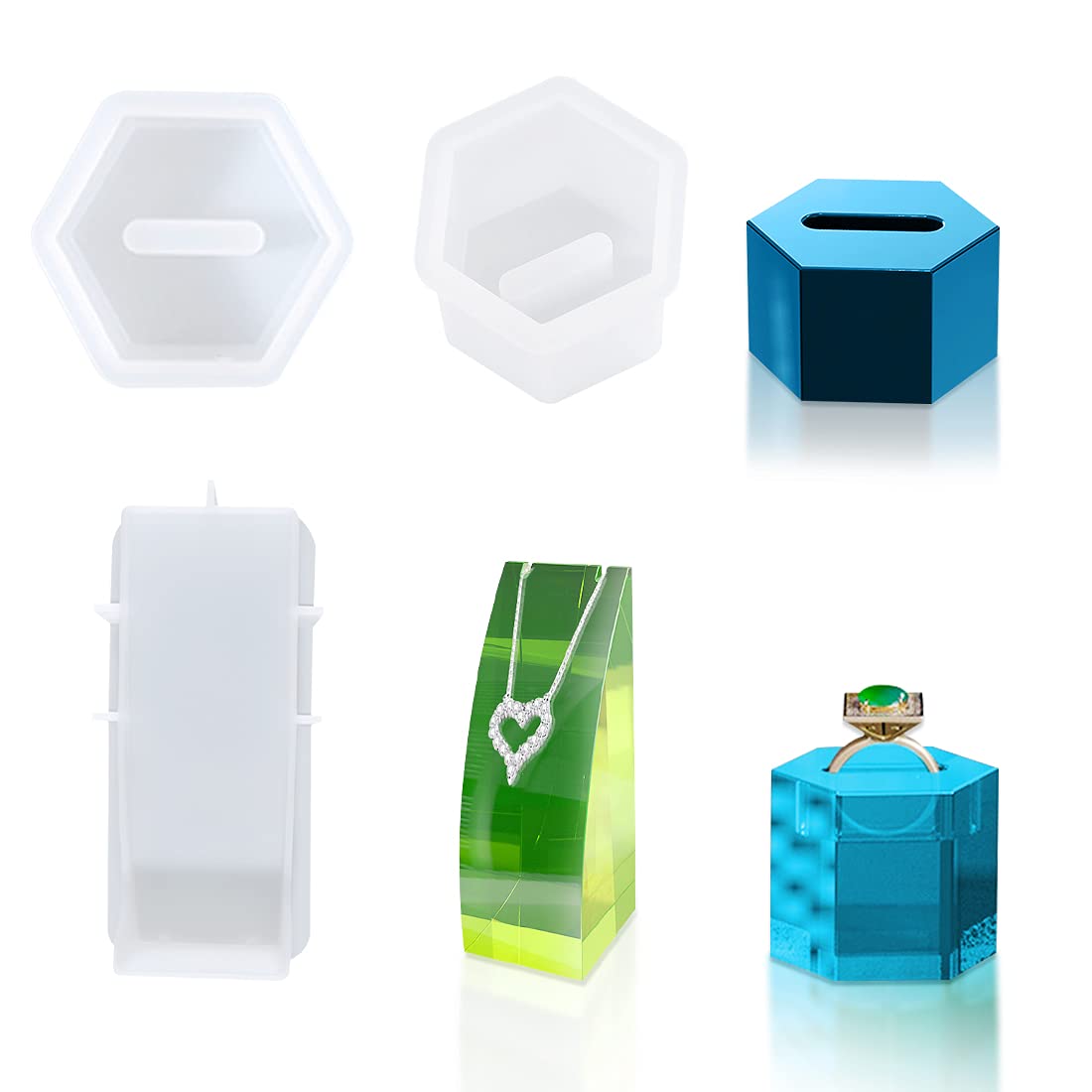 Voyyphixa DIY 3 Pcs Ring Holder Resin Mold Octagon Necklace Stand Silicone Molds Hexagon Jewelry Organizer Casting Mould Pendant Display Epoxy Mold for DIY Crafts