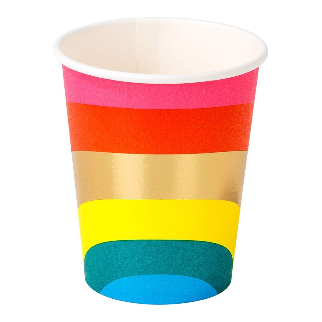 Talking Tables Pack of 8 Rainbow Paper Party Cups Birthday Partyware for Kids or Adults | Recyclable & Disposable Tableware | Volume: 250ml (9oz), Rbcups