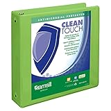 Samsill Clean Touch 3 Ring View Binder Protected by Antimicrobial Additive, Customizable Clear View Cover,2 Inch Round Rings, Lime Green