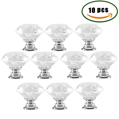 10PCS Crystal Drawer Pulls Glass Clear Door Knobs for Kitchen Cabinets Wardrobe Cupboard Closet Hutch Chest Desk, Diamond Shape Furniture Handles w/Screw by INNKER - Thumbnail 7