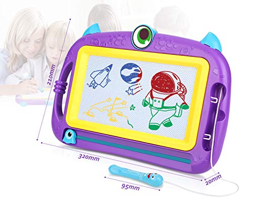 Peradix Magnetic Drawing Doodle Board with 2 Magnetic Pens and Stickers- Erasable Scribble Board Colorful Writing Pad Learning Toys for Kids Children Toddlers(Purple)