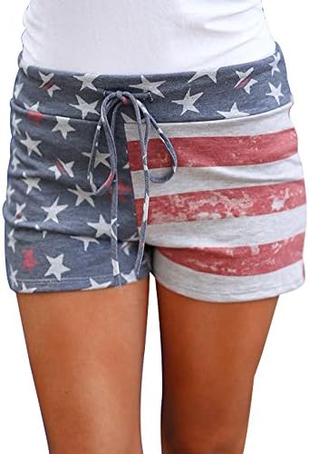 DUOLIFU Women Print Activewear Lounge Shorts with Pocket,USA American Flag,M