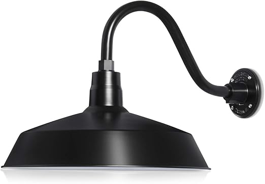 17in Satin Black Outdoor Gooseneck Barn Light Fixture With 14 5