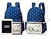 Leaper Casual Dots Cute Canvas laptop Bag Backpack Cross-body Bag Pencil Bag 3PCS Set(Dark Blue)
