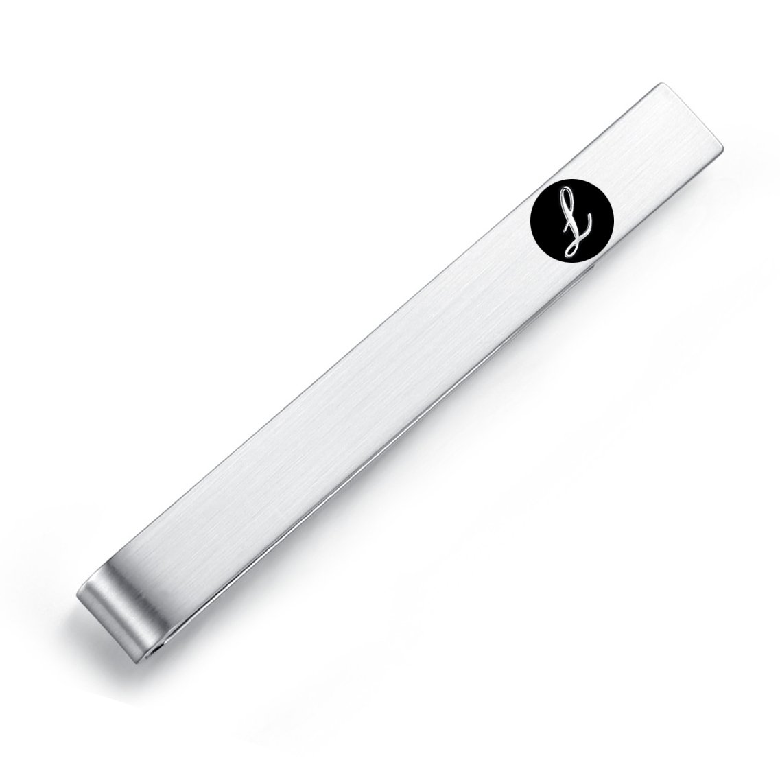 Honey Bear Mens Initial Alphabet Letter Tie Clip Bar - Normal Size Stainless Steel For Business Wedding Gift,5.4cm,Brushed Silver with Black A - Z (L)