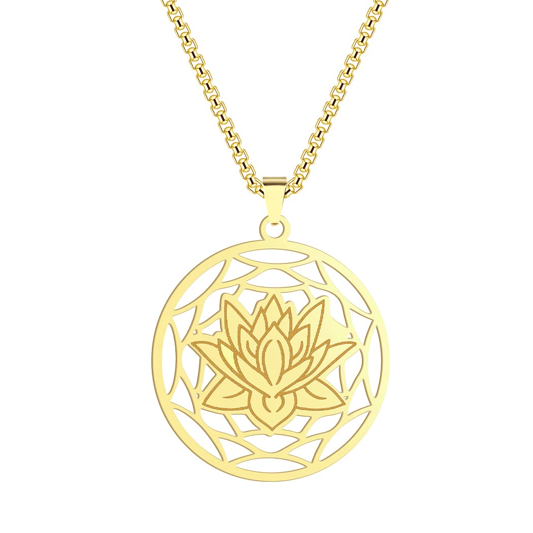 QIAMNI 316L Stainless Steel Women's Coin Necklace for Delicate Lotus Flower Pendant/Buddha Pendant Jewelry (gold)