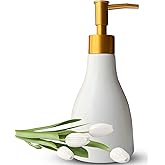 280ml Liquid Soap Dispenser for Bathroom with Gold Pump,Dish Dispenser for Kitchen,Refillable Countertop Lotion Dispenser, Ceramics White Hand Soap Dispenser(Cone White Bottle)