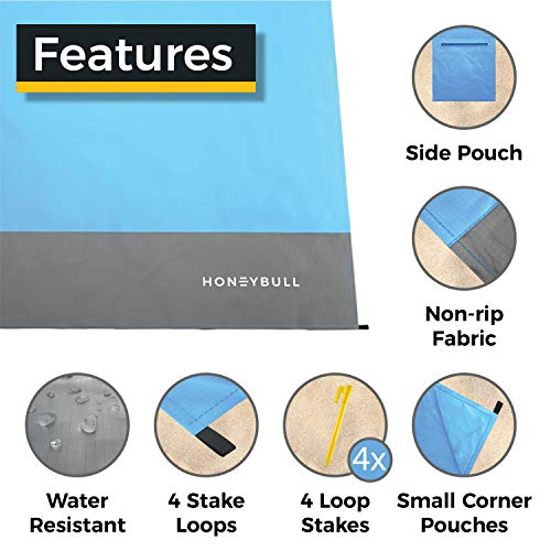 HoneyBull Outdoor Blanket/Beach Blanket [55x70] Pocket Sized Picnic Blanket with Travel Bag - Blue