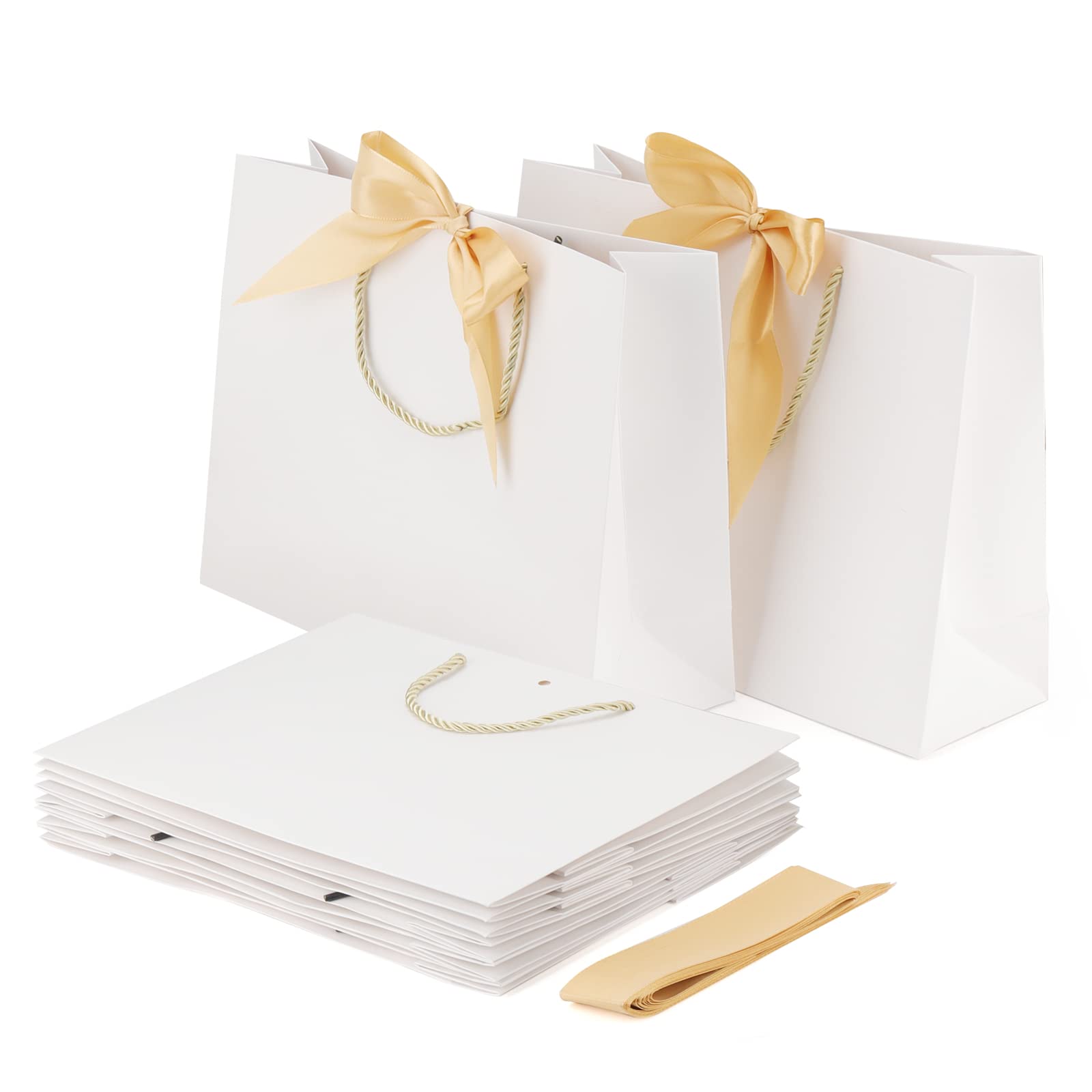 JOIKIT 20 PCS White Paper Gift Bags with Ribbon, 32x11x25cm Party Present Bags for Weddings, Birthday, Graduation