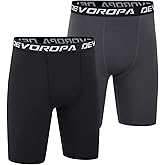 DEVOROPA Youth Boys Compression Shorts Performance Athletic Base Layers Workout Training Underwear Side Pocket