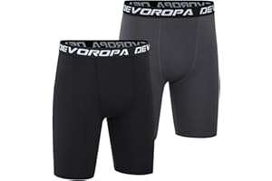 DEVOROPA Youth Boys' Compression Shorts Performance Athletic Base Layers Workout Training Underwear Side Pocket (Pack of 2)