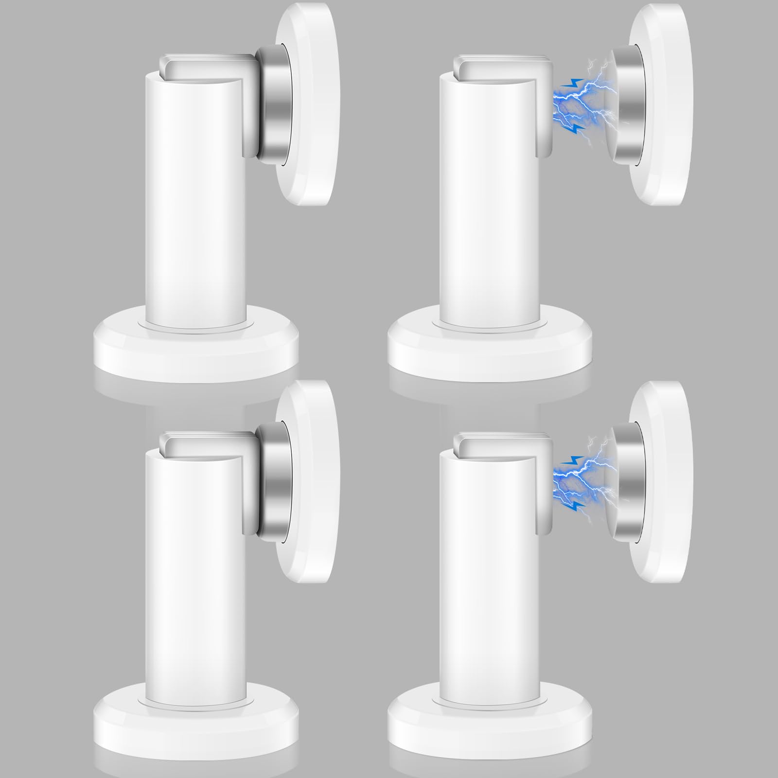 KOLAKO 4 Pack White Magnetic Door Stoppers, Heavy Duty Stainless Steel, Modern Design, Floor or Wall Mount