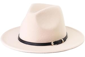 LolliWeaver Women Fashion Flat Wide Brim Teardrop Crown Felt Fedora Hat with Hat Belt