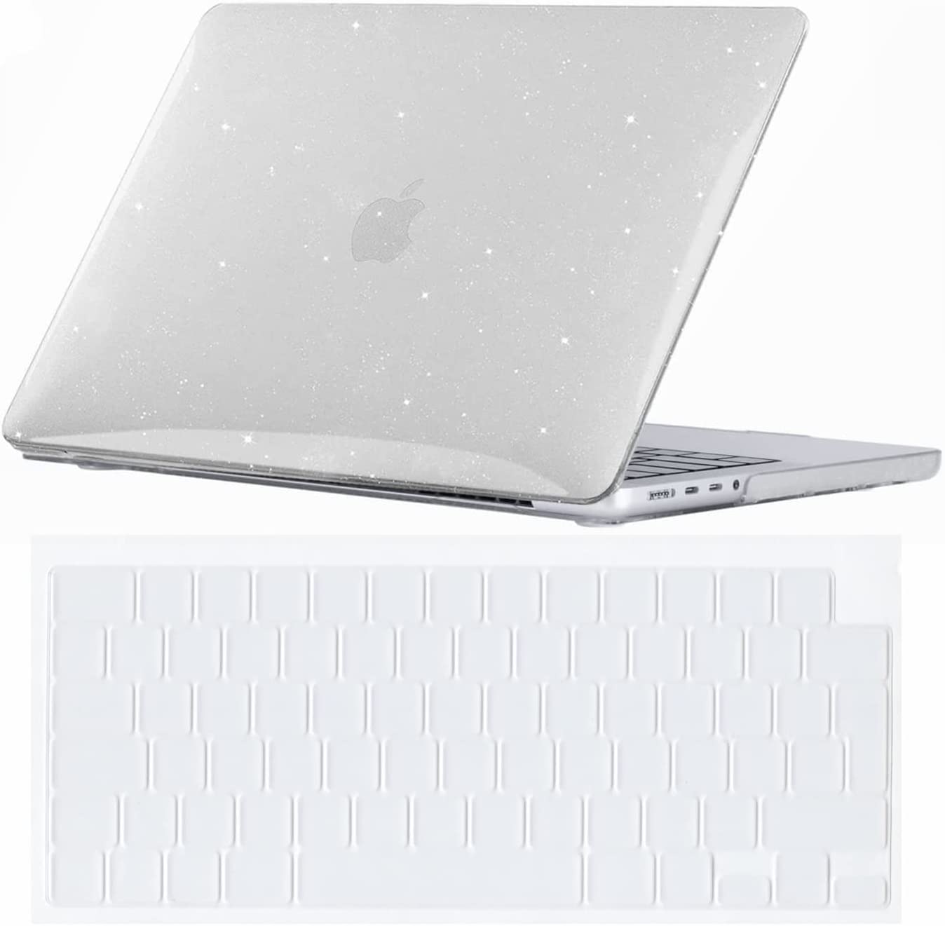 Se7enline Compatible with 14 inch Macbook Pro Case 2021-2025 M4 M3/M2/M1 A2918/A2992 A3112 A3401/A2779/A3434 Crystal Glitter Bling Shining Hard Shell Case with Keyboard Cover,Transparent