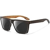 SUNGAIT Walnut & Oak Zebra Wood Sunglasses All-wooden Frame with Grey Polarized Lens Gifts for Men & Women