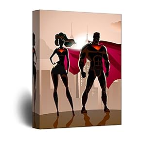 Superheros Sillohette On Building Edge Pop Art Comic Illustration
