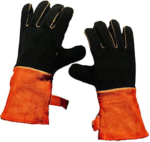 Leather Welding Gloves, Heat Fire and Wear Resistant for Fireplace, Stove, Oven, Welders Gauntlets, BBQ Grill, Mig, Pot Holder, Animal Handle, Beekeeping, Outdoor Working (Orange 40cm/16inch)