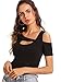 SheIn Women's Cutout Short Sleeve Cold Shoulder Ribbed Knit T-Shirt Top Medium Black