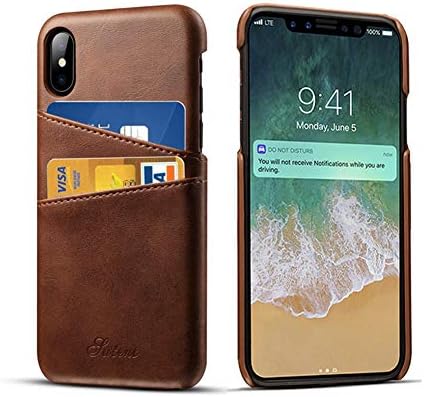 DEMEDO Compatible 2018 5.8 inch New iPhone, iPhone X & iPhone Xs Leather Case with Cards Holder, 2 Credit Card ID Card Slots, Ultra Slim Protective Phone Case for iPhone Xs & iPhone X, Brown