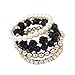 Susenstone®1 Set Rose Flower Pearl Rhinestone Crystal Elastic Bracelet (Black)
