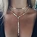 Zealmer Shoopic Mulitlayer Coin Choker Necklace Long Y Chain Necklaces for Women Gold