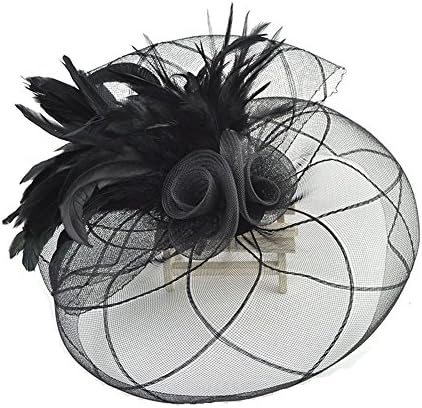 Queenestar Big Strip Mesh Feather Fascinator Hat For Women Hair Clip Cocktail Headpieces