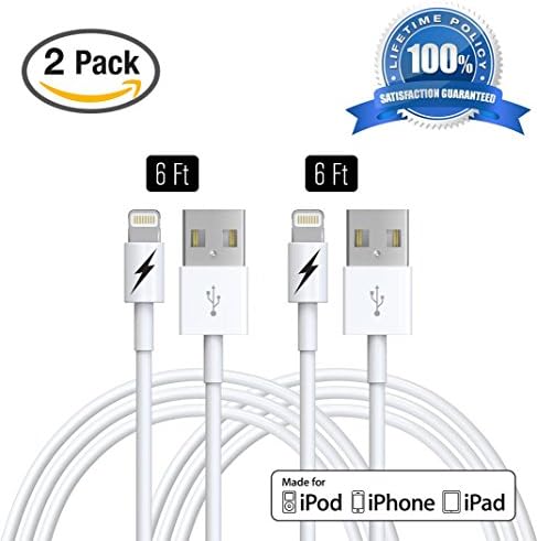(2 PACK) 6 FT iPhone 6 &amp; 7 Charger Cable - Certified Lightning to USB Charging Cord Connector - Durable &amp; Fast - Zeus Guarantee