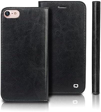 iPhone 7 Case, Qialino Top Genuine Leather Protection cover with 2 CARD SLOTS and 1 LARGE INNER POKET for iPhone7, iPhone 7 Case Folio,Black