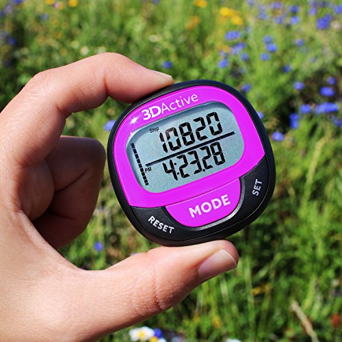 3DActive 3D Pedometer PDA-100| Best Pedometer for Walking with 30-Days Memory. Accurate Step Counter, Calorie Counter, Distance Miles/Km & Daily Target Monitor. (Black/Magenta)