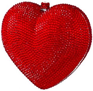 3D Heart Shaped Crystal Bridal Clutch Formal Party Evening Bag Pave Minaudiere Compact Mirror Gift Set Crimson Red