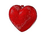 3D Heart Shaped Crystal Bridal Clutch Formal Party Evening Bag Pave Minaudiere Compact Mirror Gift Set Crimson Red