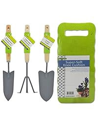 Juego de herramientas de jardinería con empuñadura confort Asas y amortiguación Rodilleras para niños y adultos (4 piezas)