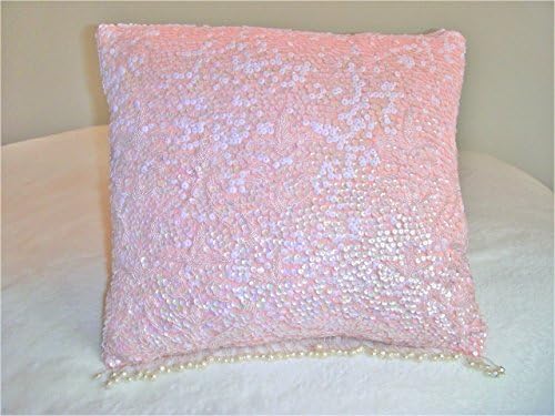 Pink Sequins Pillow Beads Tassel Romantic Insert Included Hand Stitched
