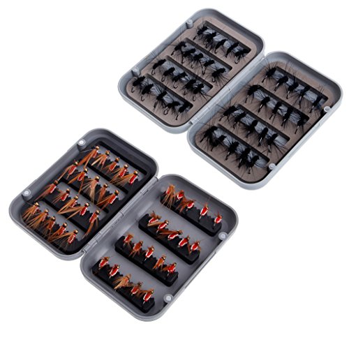 ULKEME 40Pcs Fly Fishing Lure Flies Hooks Feather Baits Fishing Tackle With Box Tool