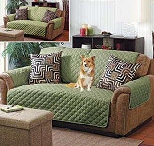 Home Details Quilted Reversible Furniture Protector Slipcover, Good for Dog Hair, Dust & Spills, Machine Washable, Sofa Sage-Olive